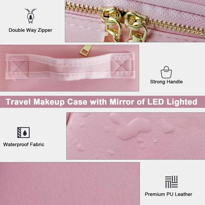 Makeup Case With Mirror And Lights 3 Color Light LED Lighted Makeup Case PU Leather Make Up Traveling Organizer Bag Makeup Case