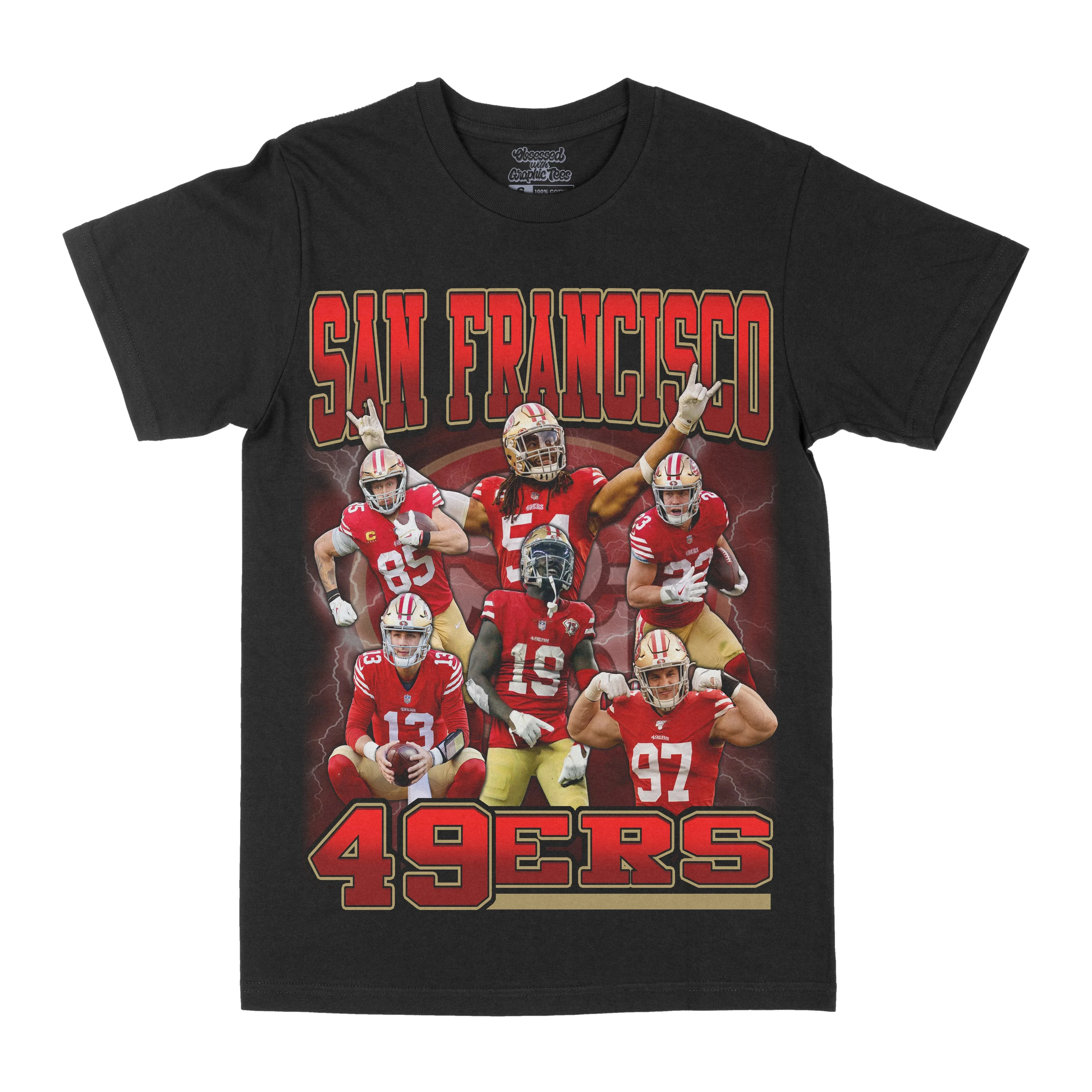 Camiseta masculina de algodão para jogadores de futebol do San Francisco 49ers, estilo esportivo casual, preta