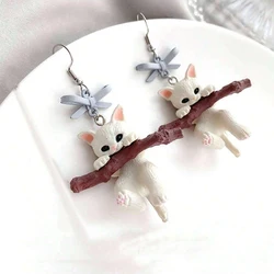 Sweet and cute retro stereoscopic kitten earrings Female bow kitten earrings accessories earrings