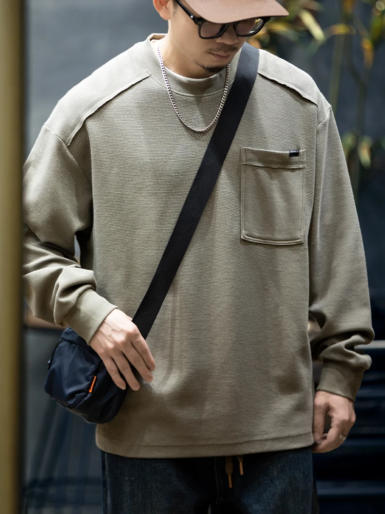 

Retro American Style Men's Sweatshirt Spring New Loose Fit Casual Long Sleeve round Neck Top Quality Cotton Polyester Blend