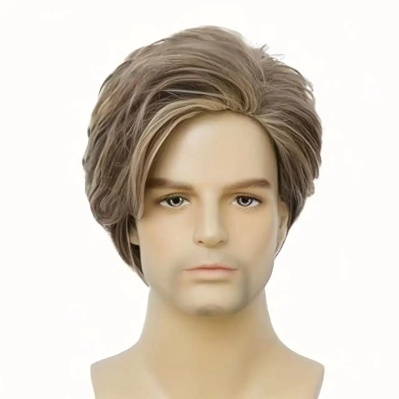 Men Wig Short Straight Synthetic Wigs for Male Mixed Brown Wigs with Side Bangs Cosplay Party Halloween