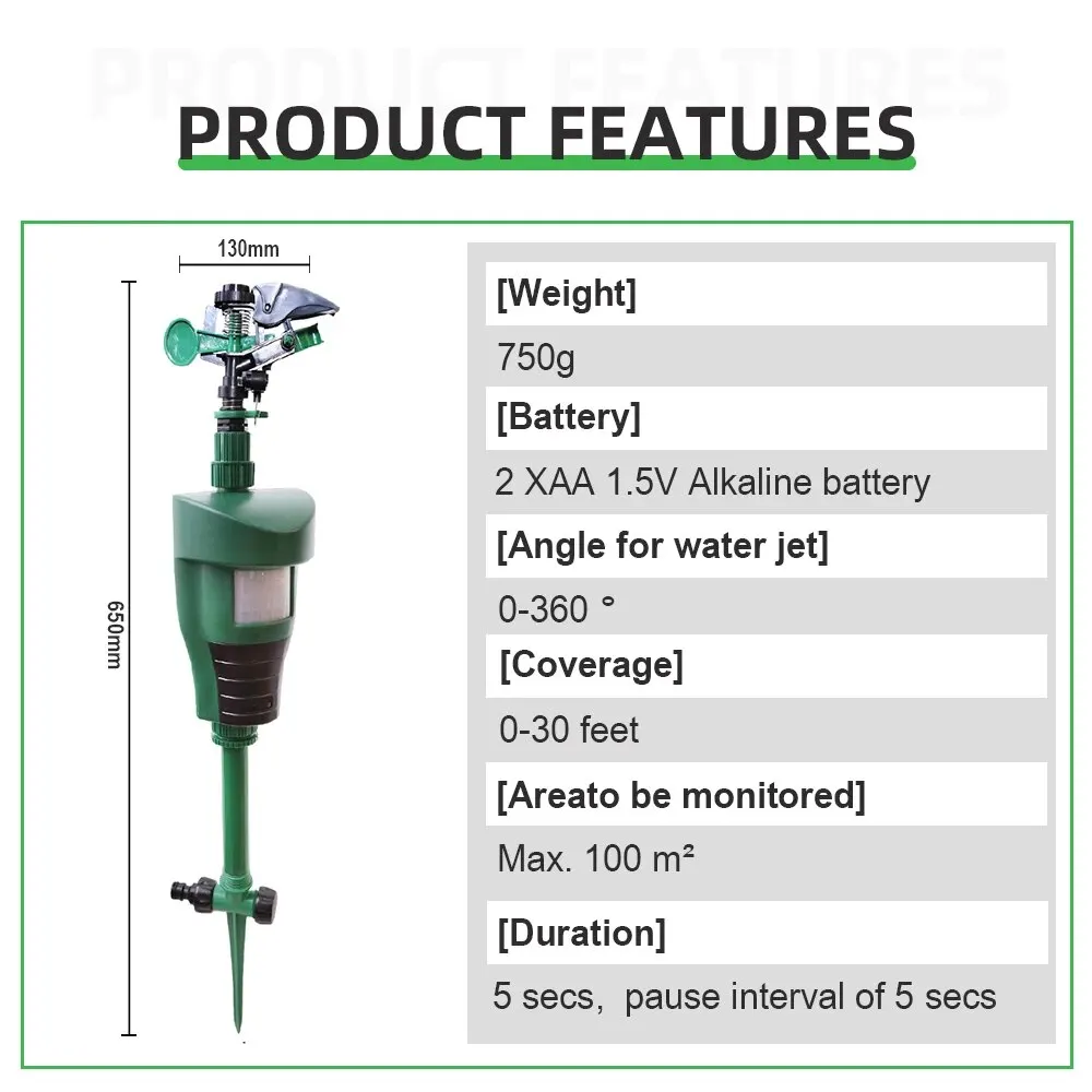 Zraszacz ruchu Odstraszacz zwierząt Ogród Zwalczanie szkodników Jet Spray Odstraszacz ptaków Jazda Małych zwierząt Używany odstraszacz
