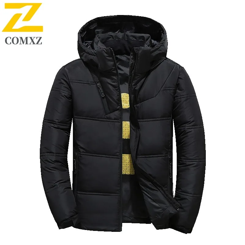 COMXZ Outdoor Skiing Mens Down Jacket Casual Hooded Thickened Warm Parka Solid Color Travel Comfortable Lightweight Winter Coats
