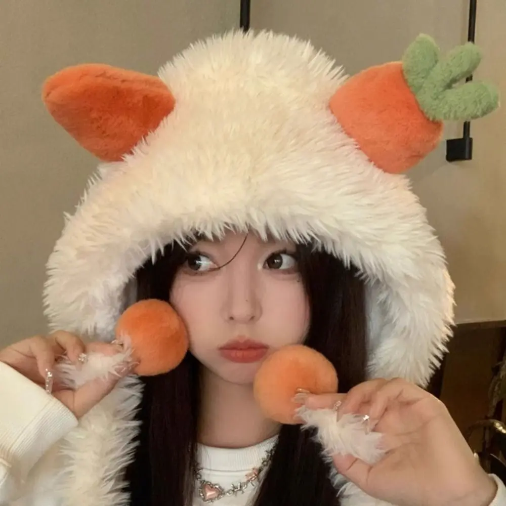 New Fashion Carrot Ear Caps Autumn Winter Soft Warm Plush Lei Feng Hat Fur Ball Big Ear Hat Ear Protection Cap