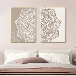 Bohemian Mandala Floral Beige Wall Art Print Poster Picture Canvas Painting Living Room Home Interior Yoga Room Decor No Frame