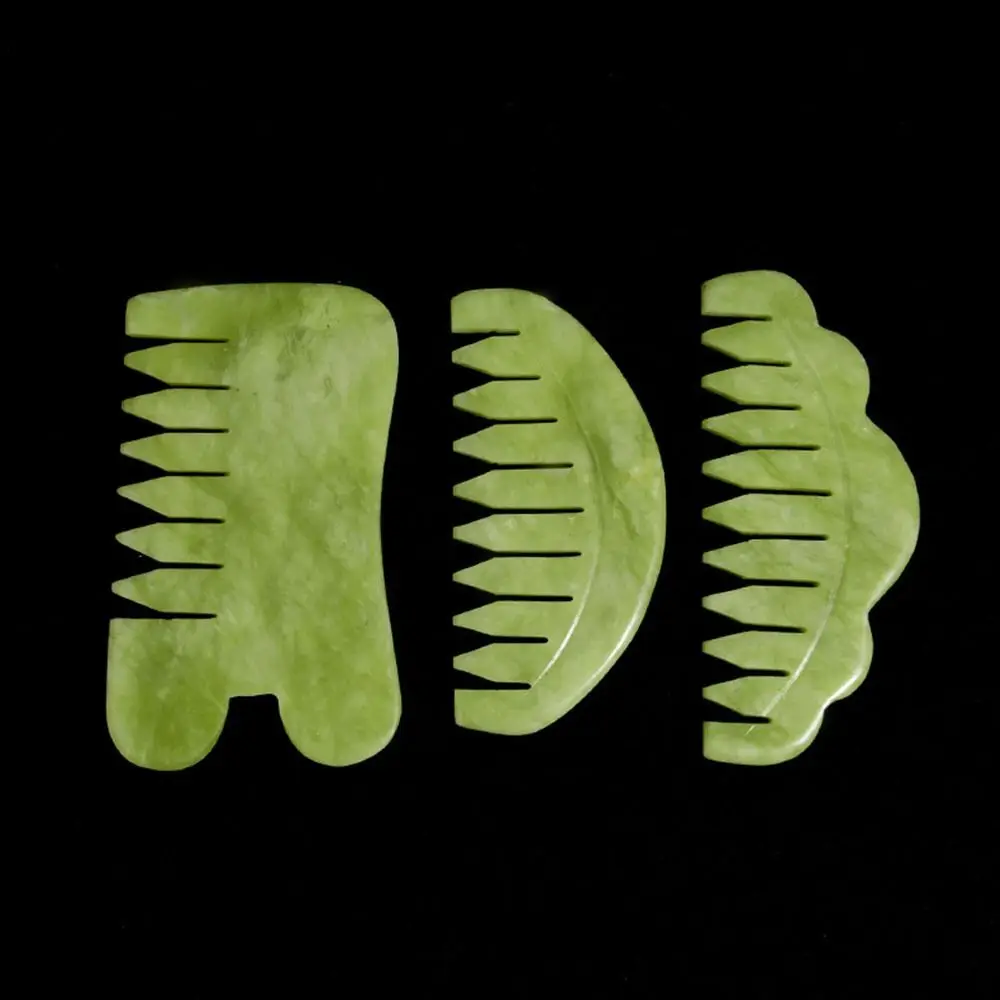 Hsiuyen Jade Massage Comb Natural Green Jade Hair Brush Retro Classic Gua Sha Board Stone Body Scalp Meridian Treatment