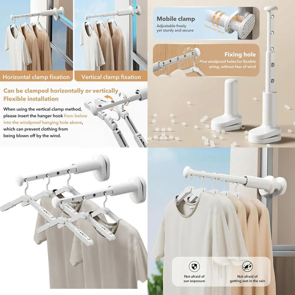 

Compact Folding Travel Clothes Drying Rack with 6 Hangers for Outdoor, Hotel, and Suitcase Use