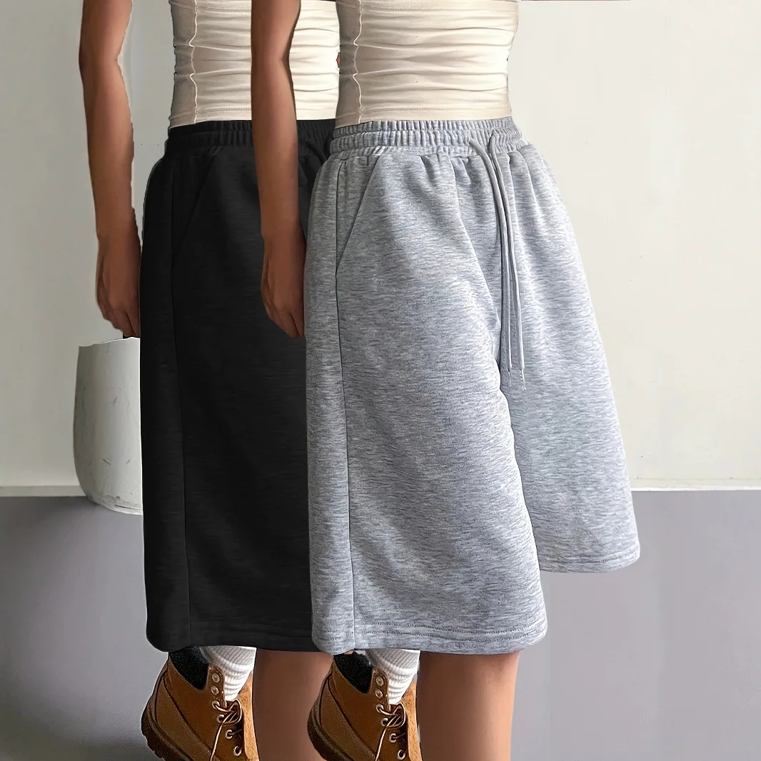 Casual Knit Shorts For Women High Quality Drawstring Elastic Waist Solid Basics Shorts Lady 2026