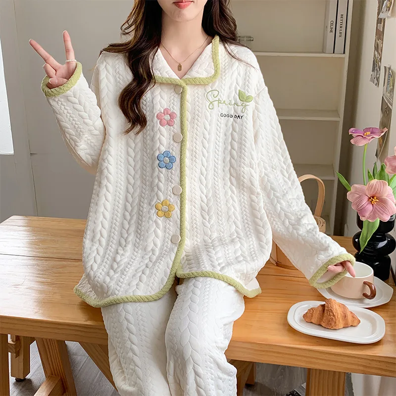 

Pjs Set Women's Pajama Set Women's Warm Winter Pajamas Fashionable Home Clothes, Pajamas Cute Soft Pajama Set Laminated Cotton