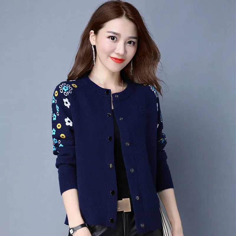 Fashion Button Spliced All-match Embroidery Cardigan Sweater Women\'s Clothing 2022 Autumn New Loose Casual Tops Office Lady Coat