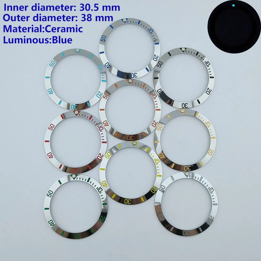 38mm ceramic High quality insert bezel Blue luminous watch insert bezel for 40mm case watch accessory repair tools