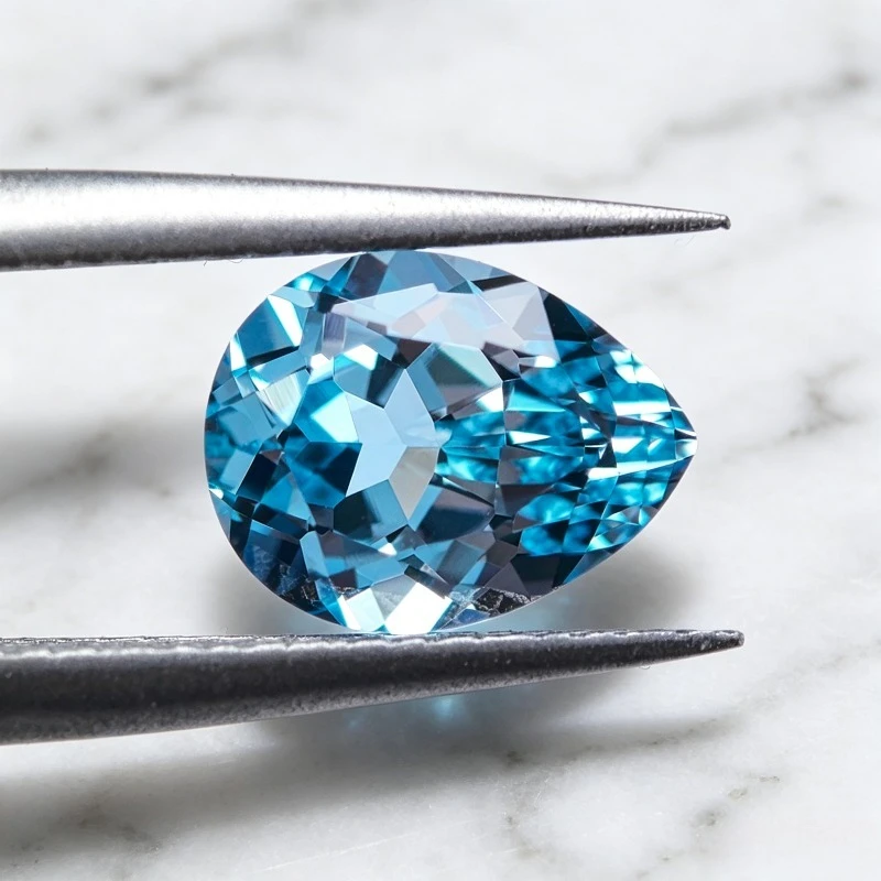 Laborgezüchteter Saphir in Birnenform, Aquamarin-Edelstein für DIY-Anhänger, Ringe, Halsketten, Ohrringe, Herstellungsmaterialien, wählbar mit Zertifikat – Detail 5