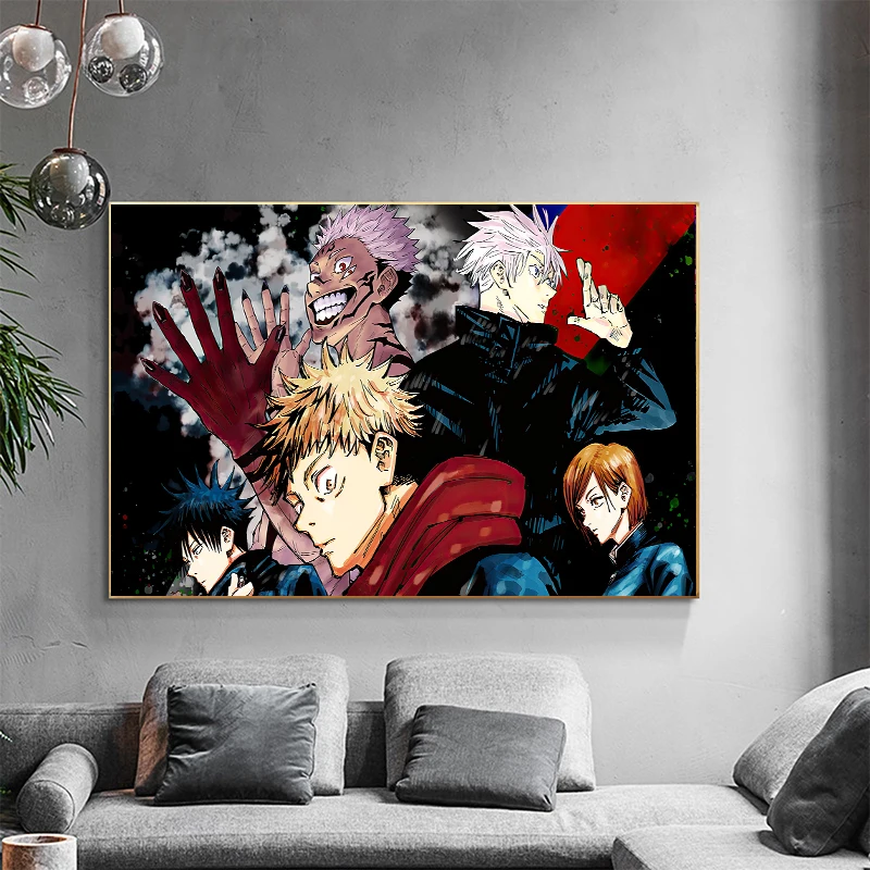 انمي ياباني Jujutsu Kaisen الجدار ملصق فني Satoru Gojo Yuji Itadori خلفيات غرفة المعيشة غرفة نوم ديكور المنزل قماش اللوحة #3