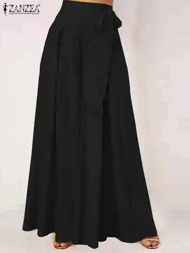 Imagen 2 del producto ZANZEA-pantalones de pierna ancha de cintura alta para mujer, pantalón largo informal, elegante, acampanado, ropa de calle de gran tamaño, plisado, otoño 2024