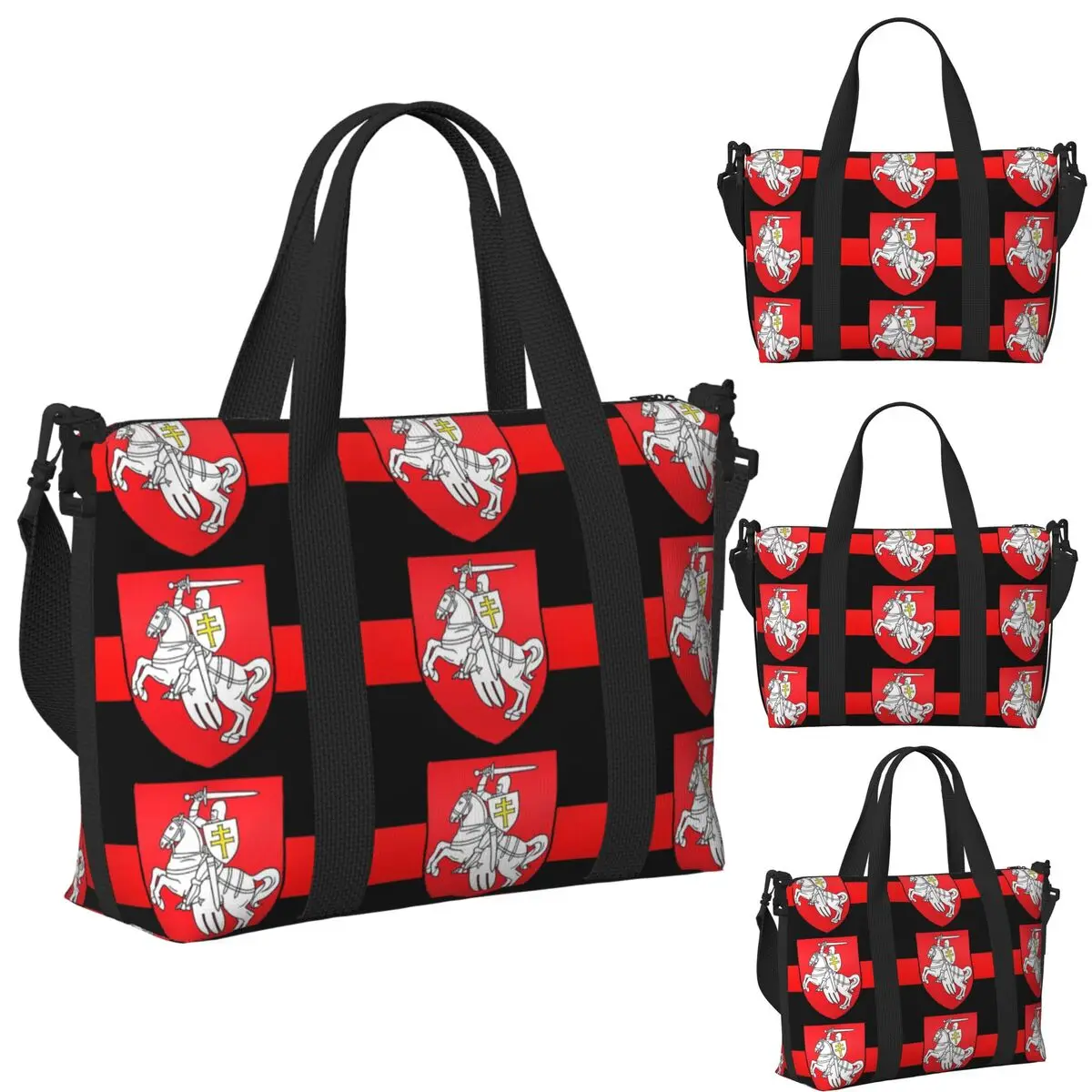 

Belarus Pogonya Flag Square Protest Symbol Belarusian Beach Travel Bag Tote Bags for Gym Yoga Women Shopping Duffle Shoulder Bag