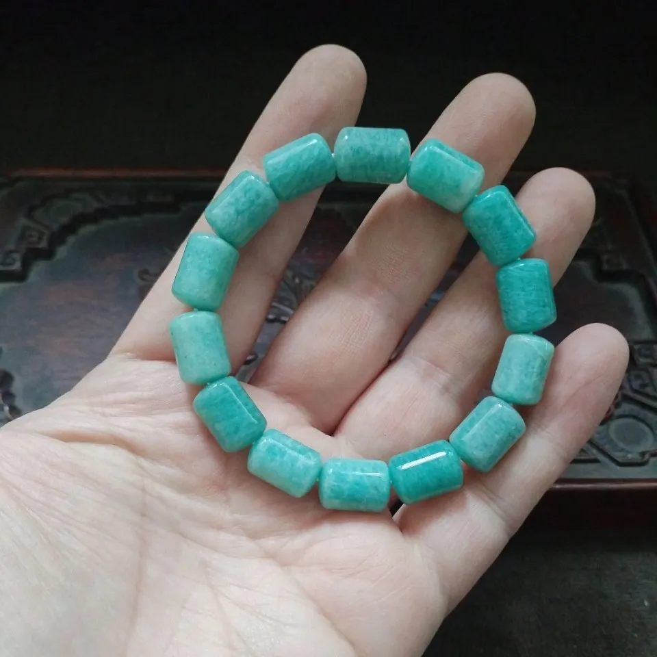 Irregular Tube Natural Green Cylinder Crystal Bead Bracelet Elastic Bangle Healing Energy Calming Women Jewelry Gift
