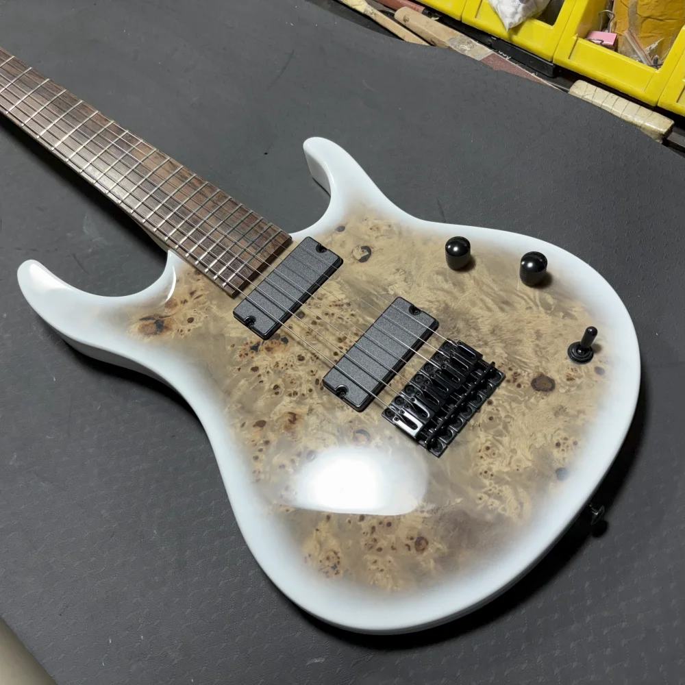 

STLF High Quality Premium Custom 7 String Electric Guitar Alder Body with Poplar Burl Top 24 Frets HH Pickups for Metal Music