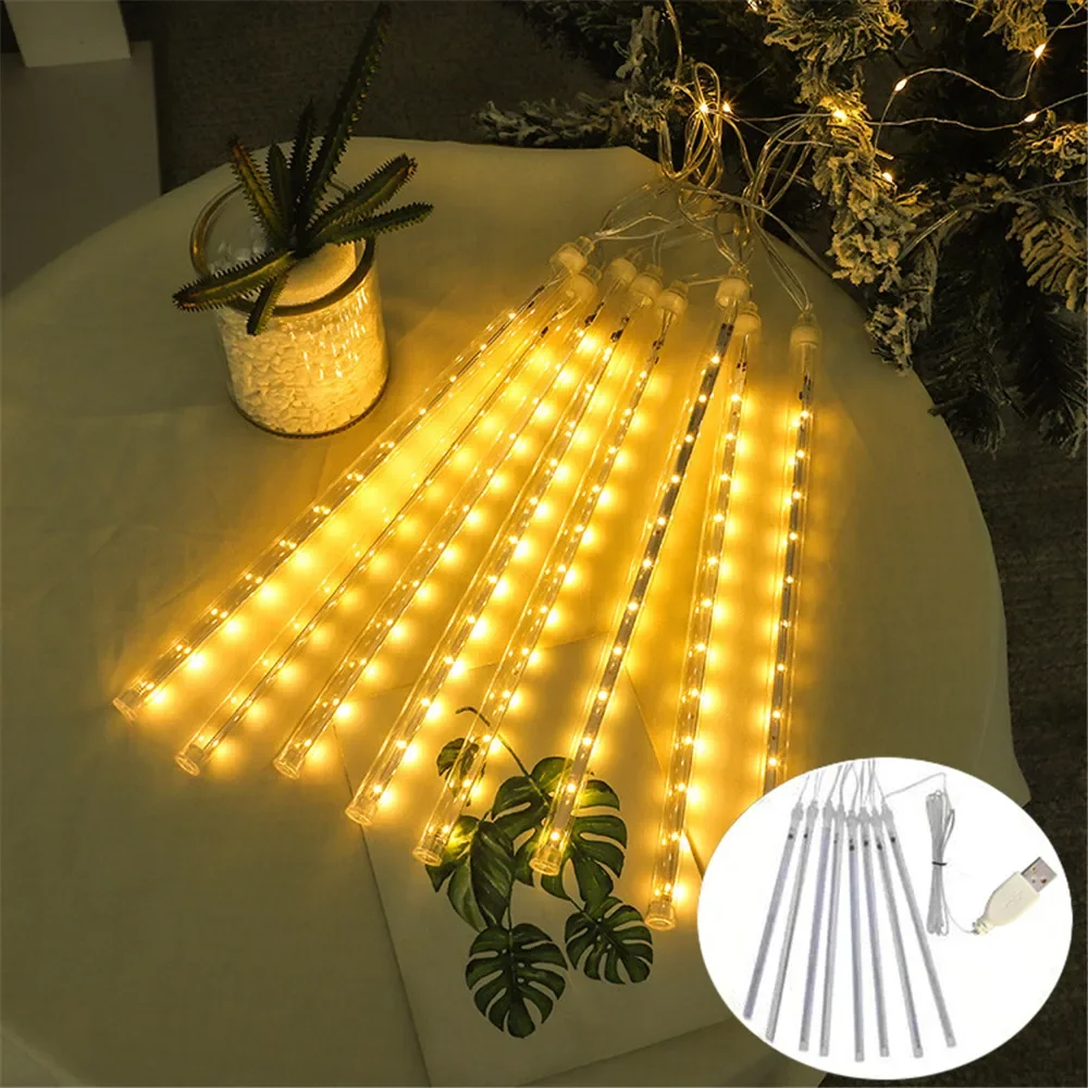 30/50cm USB LED Meteor Shower Lights Falling Rain Drop Fairy String Light for Christmas Party Garden Holiday Decorations