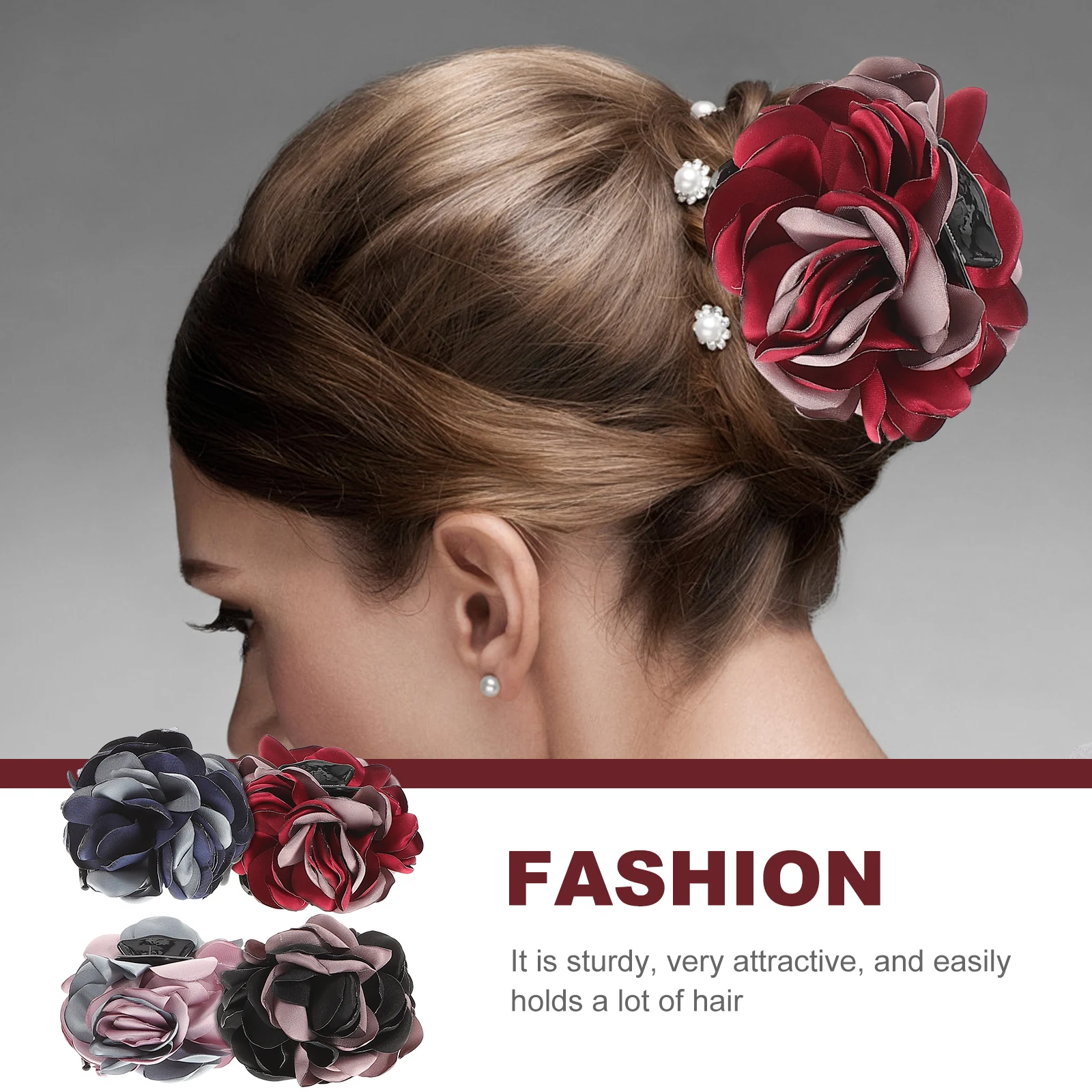 

4Pcs Women Fabric Hair Claws Ribbon Rose Flower Bow Large Hair Clips Decorative Barretes Wedding Party Women Barretes
