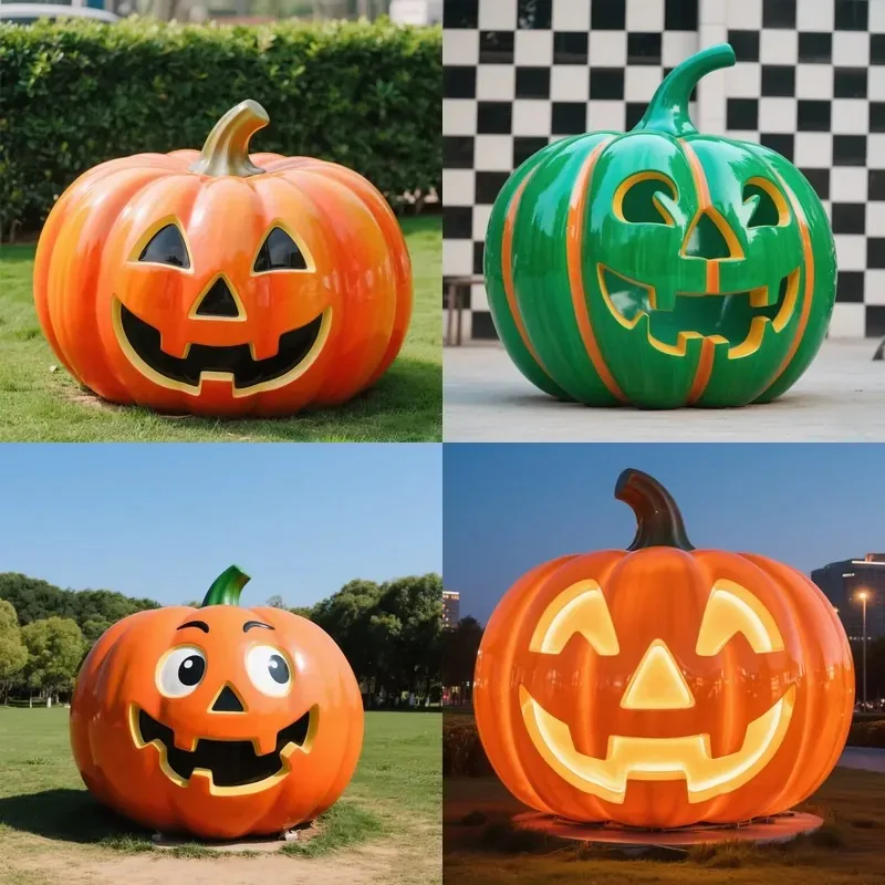 Custom Eco Friendly Halloween Pumpkin Fiberglass Sculpture Ghost Theme Resin Decoration for Amusement Park Haunted House