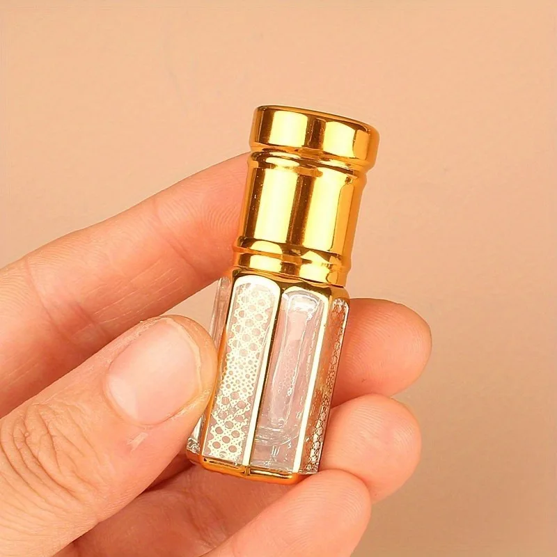 3pcs Refillable Golden Essential Oil Roller Bottle Perfume Bottle Glass Roll-On Essential Oil Bottle Cosmetics Container