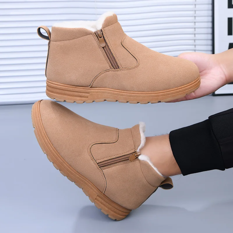 Man Winter Warm Ankle Boots Faux Suede Side Zipper Fleece Lining Anti-slip Thick Sole Casual Short Boots Daily Walking Shoes