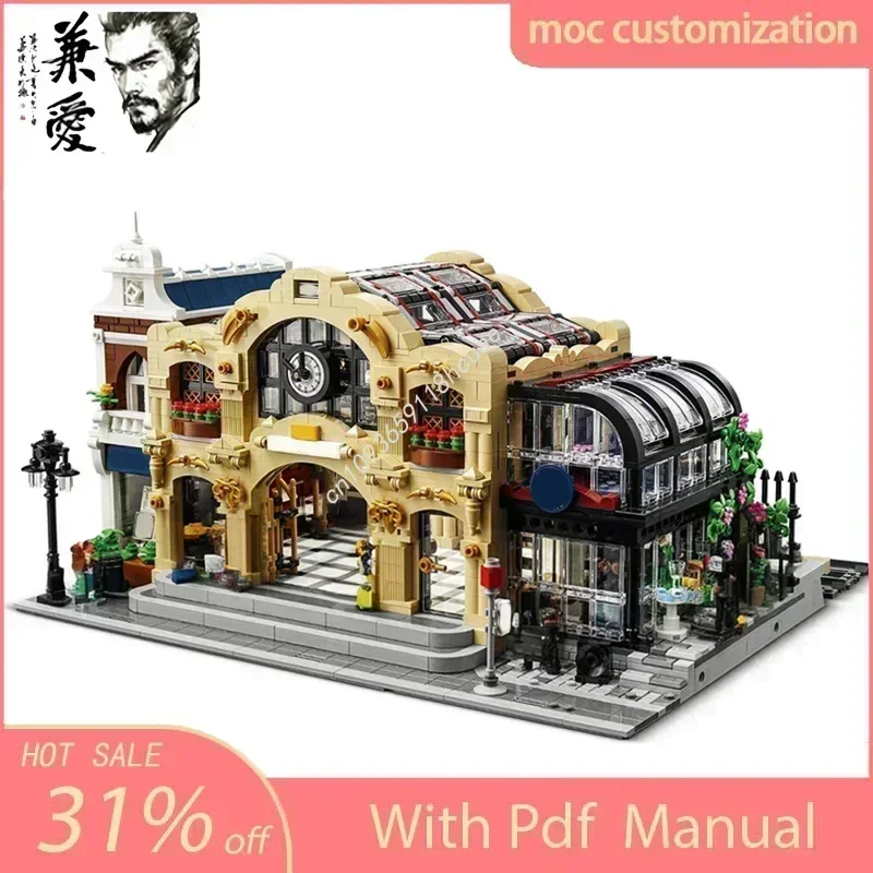 3050 pçs tijolo cruz personalizado modular moc construção estação ferroviária vista de rua modelo moc bloco de construção criança diy tijolos brinquedos presente
