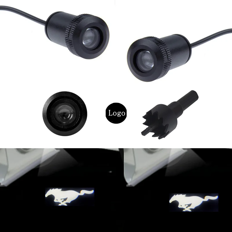 2Pcs Car Door Welcome Light LED Projector Logo Lamp For Mustang 2014 2015 2016 2020 Ghost Shadow Lights