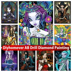 Halloween Girls Witch 5D DIY AB Diamond Painting Cross Stitch Cartoon Mosaic Pictures Embroidery Rhinestones Home Decor Gift