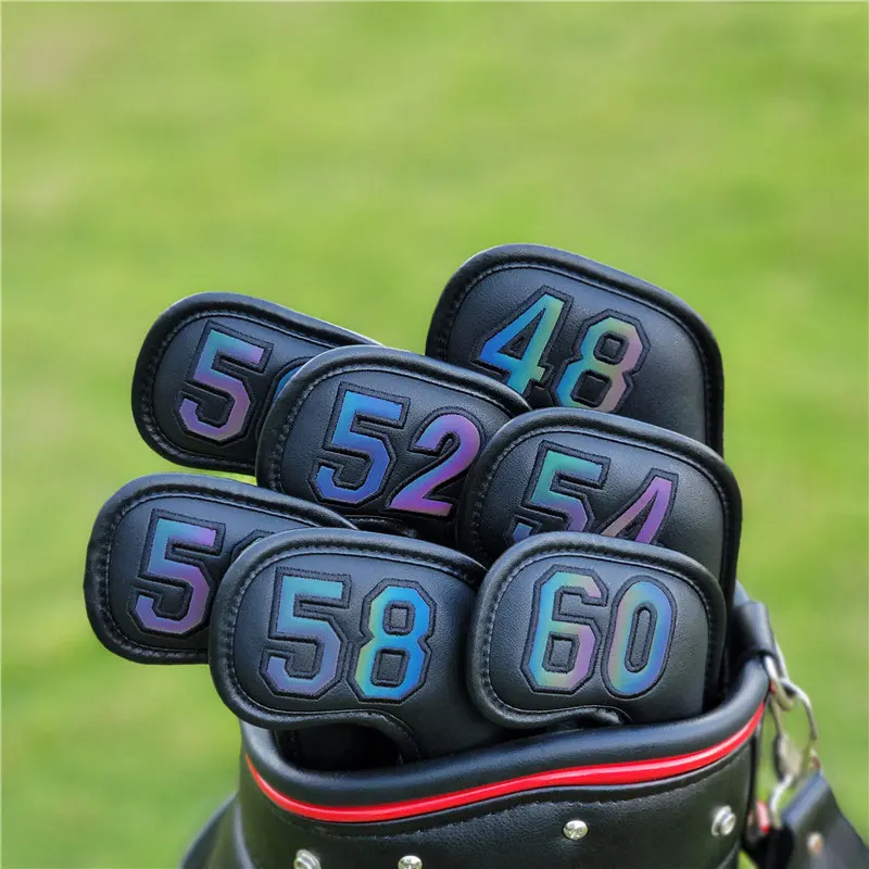 Magnetic Closure Golf Iron Head Cover Set 10Pcs,Iron Cover Number 3-9 ASP,Gradients Colorful,White,7Pcs Wedge or Single