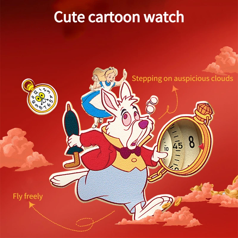 Disney Alice In Wonderland Wristwatch Cartoon Mr. White Rabbit Vintage Dial Needleless Design for Men and Women Quartz Watches