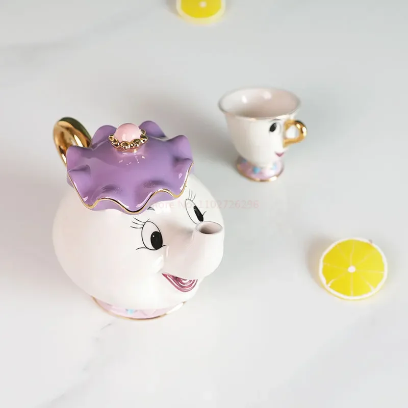 Disney Teapot Cute Cartoon Beauty And The Beast Coffee Pots Mug Mrs Potts Chip Cups Tea Cup Pots One Tea Sets Droshipping Gift