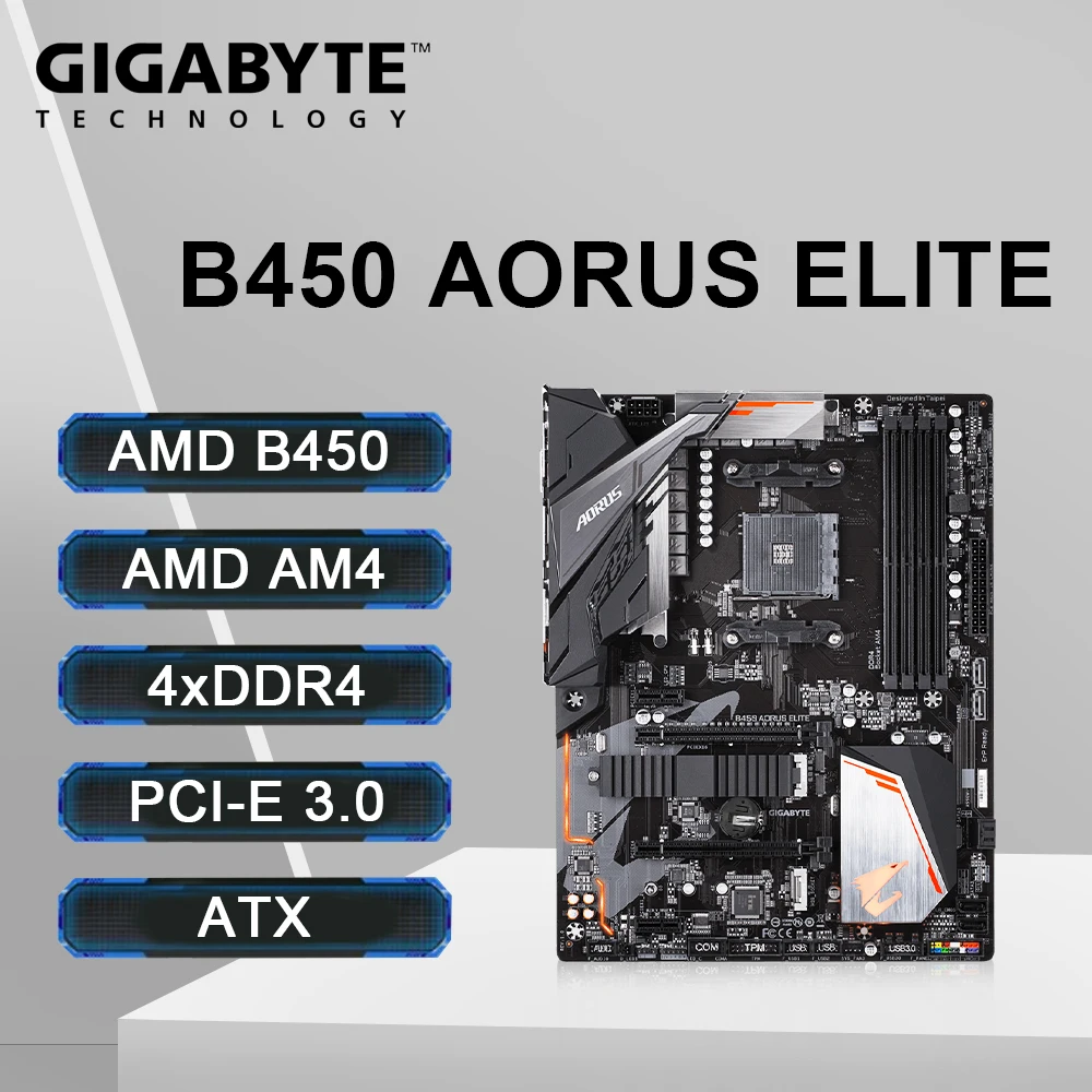 

GIGABYTE B450 AORUS ELITE Motherboard Support Ryzen 5 5600 5600G R7 5700X3D CPU 4xDDR4 128GB HDMI Dual M.2 RGB AM4 Mainboard