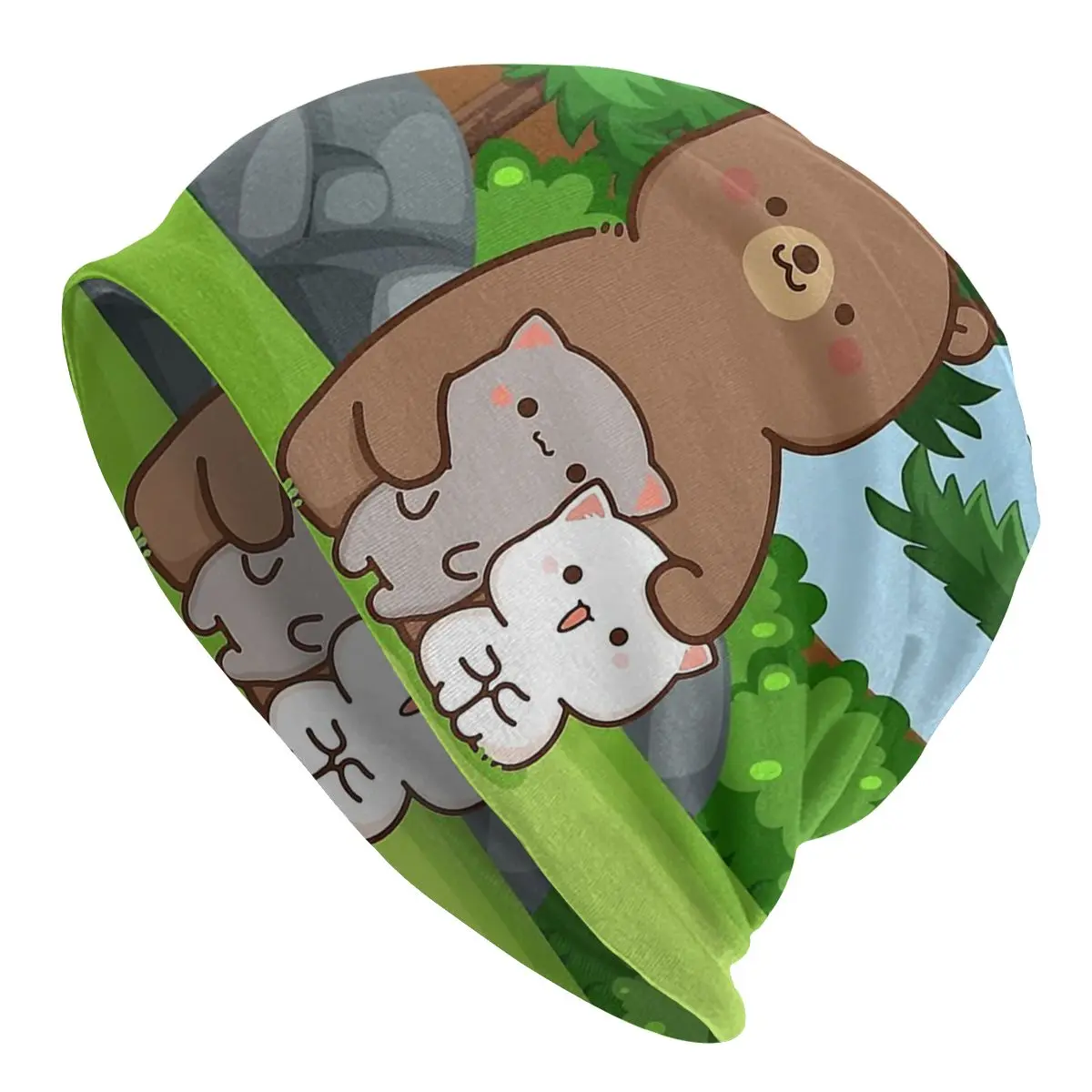 

Персиковая Кепка с милым медведем в джунглях для мужчин и женщин, облегающие шапки, велосипедная Лыжная Кепка, двухслойная тканевая шапка, шапка
