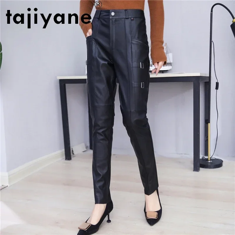 

Tajiyane Women Bottoms Pants Real Sheepskin High Waist Trousers Woman Genuine Leather Pants Korean Sytle Ropa Mujer TN2435