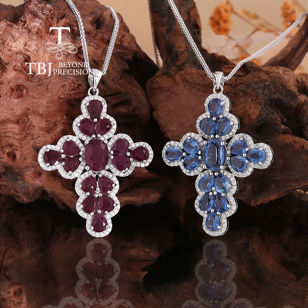 

Подвеска с крестом, драгоценные камни из натурального рубина/кианита, ожерелье из стерлингового серебра 925 пробы, роскошные изысканные украшения для женщин, подарки на день рождения