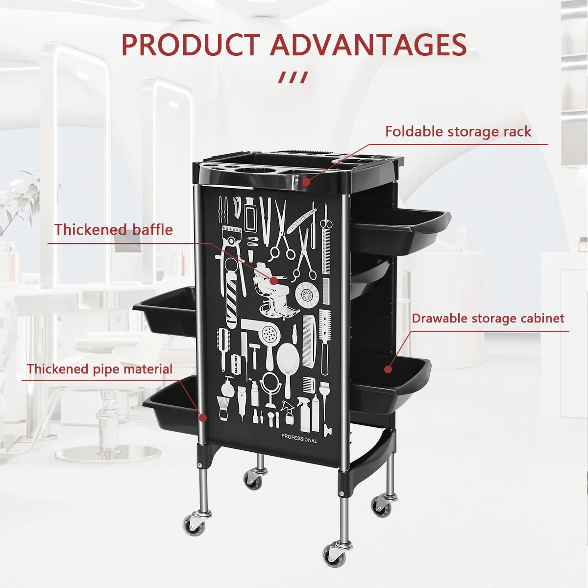 Hairdresser Hair Dye Trolley Cart on Wheels Multifunction 5 Drawer Hair Stylist Rolling Cart Professional Salon Storage Tools