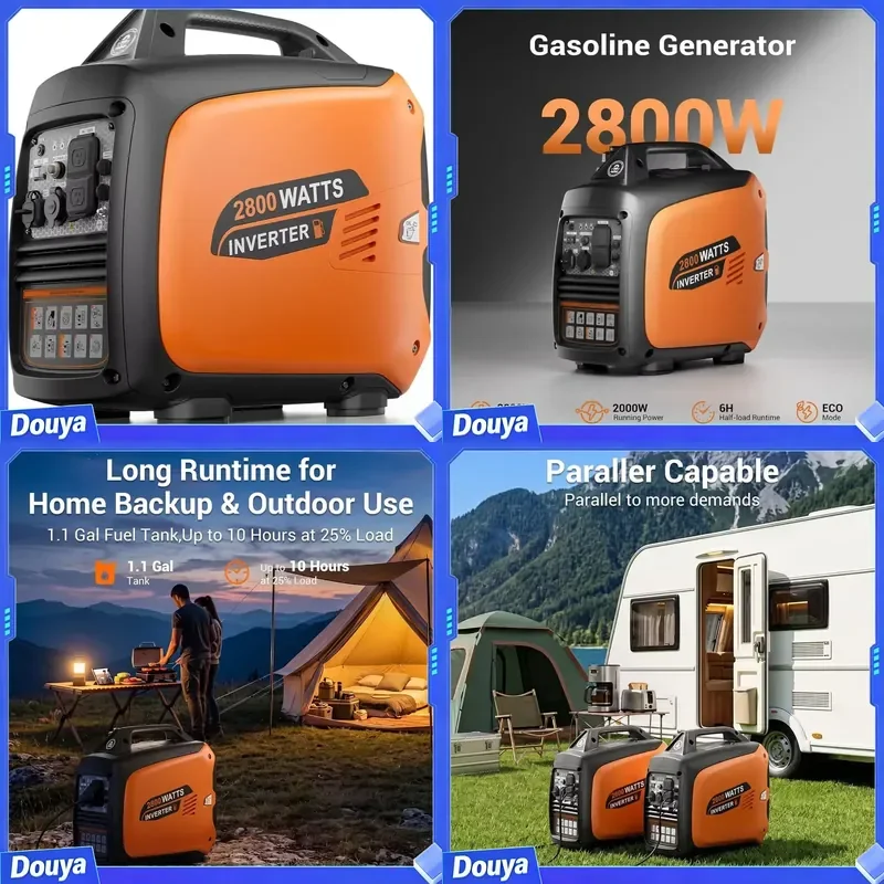 2800W Powered Inverter Generator, Super Quiet for Camping & Home Backup, 1.1 Gal Tank, 40 Lbs