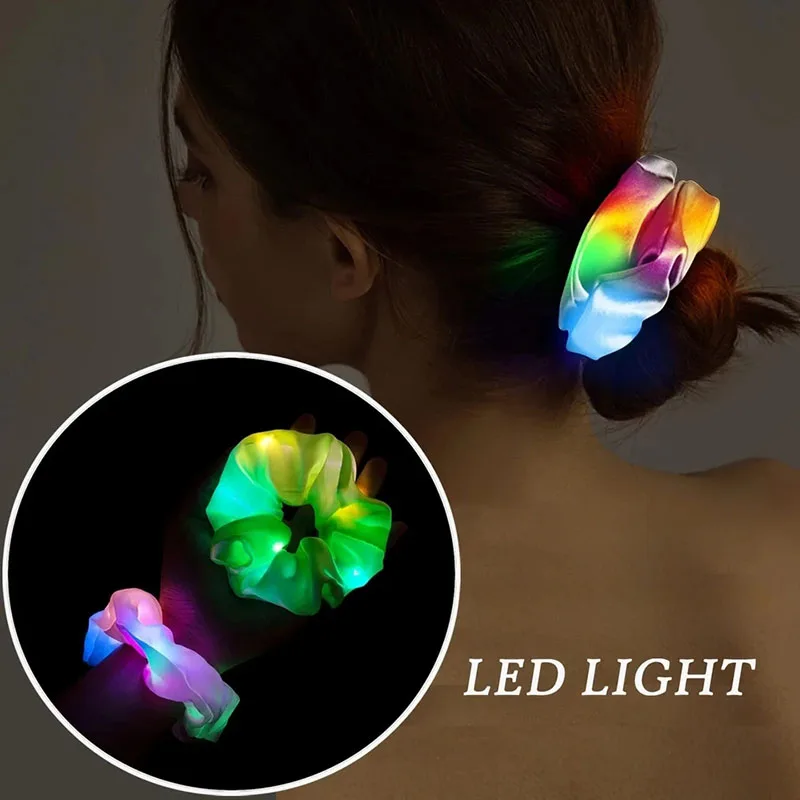 5/1Pcs LED Hair Scrunchie Light Up Hair Bands Ponytail Holder for Women Girls Elastic Hairband Glow in the Dark Party Supplies