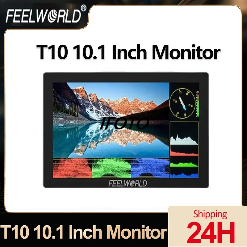 

FEELWORLD T10 10.1 Inch Aluminium DSLR Camera Field Monitor Touch Screen 4K NP-F External Install and Power Kit for Interview