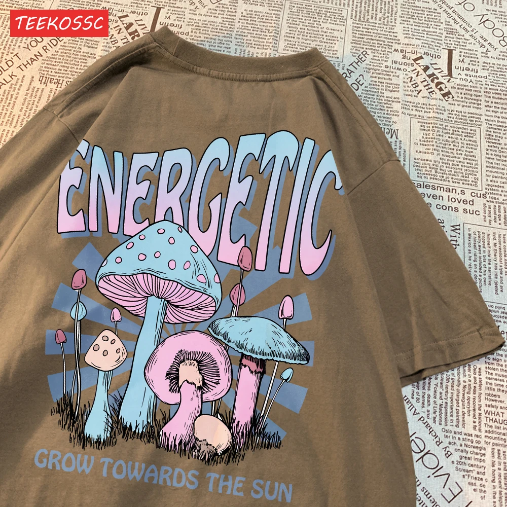 Casualowe bawełniane koszulki damskie Magic Mushroom Printing Krótki rękaw Oversize Crewneck Miękkie topy Letnia moda Odzież damska