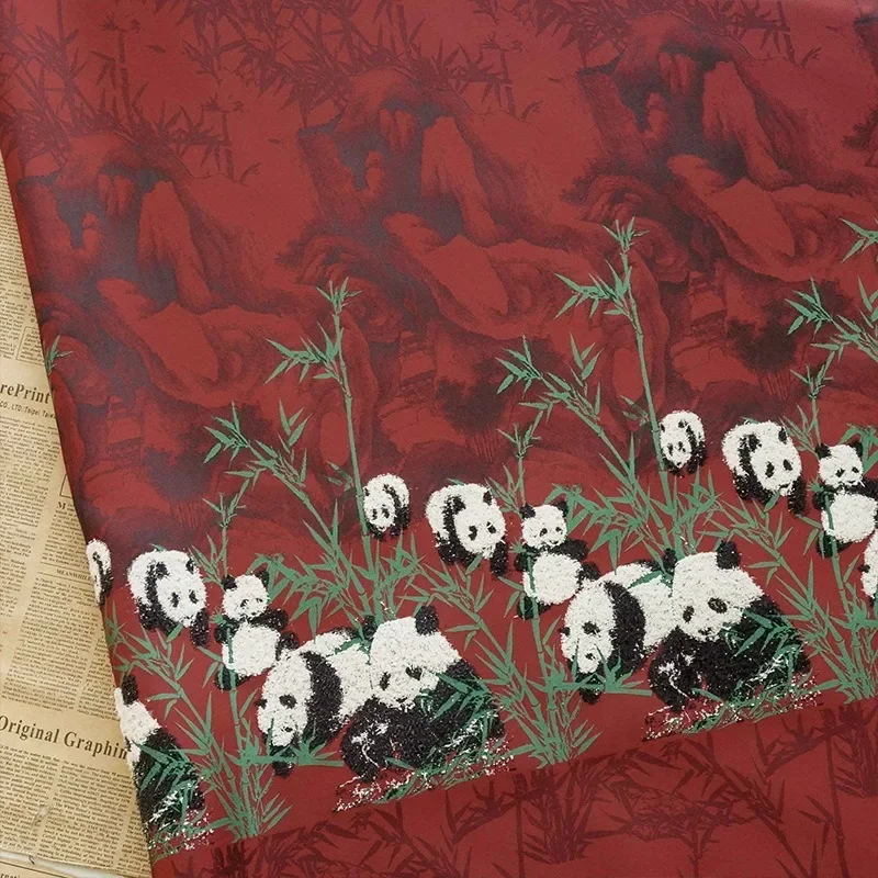 Cute Panda Red Horse Face Skirt 3D Plush Panda Jacquard Fabric New Children's Wear Women's DIY Fabric