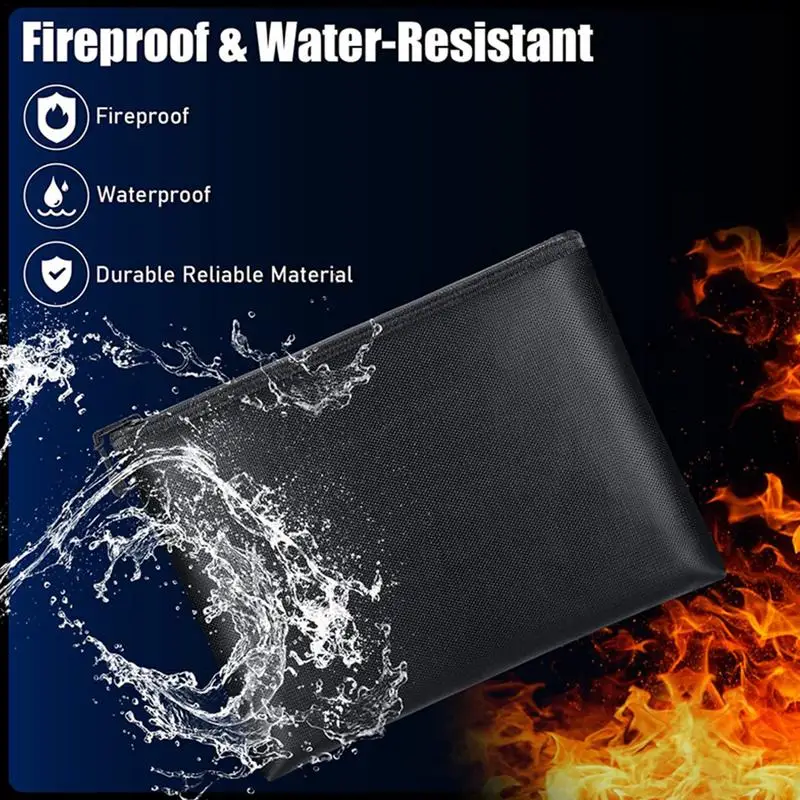 Fireproof Document Bag Waterproof Money Bags Fire Safe Storage Pouch with Zipper Cash File Envelope Holder for Home Office