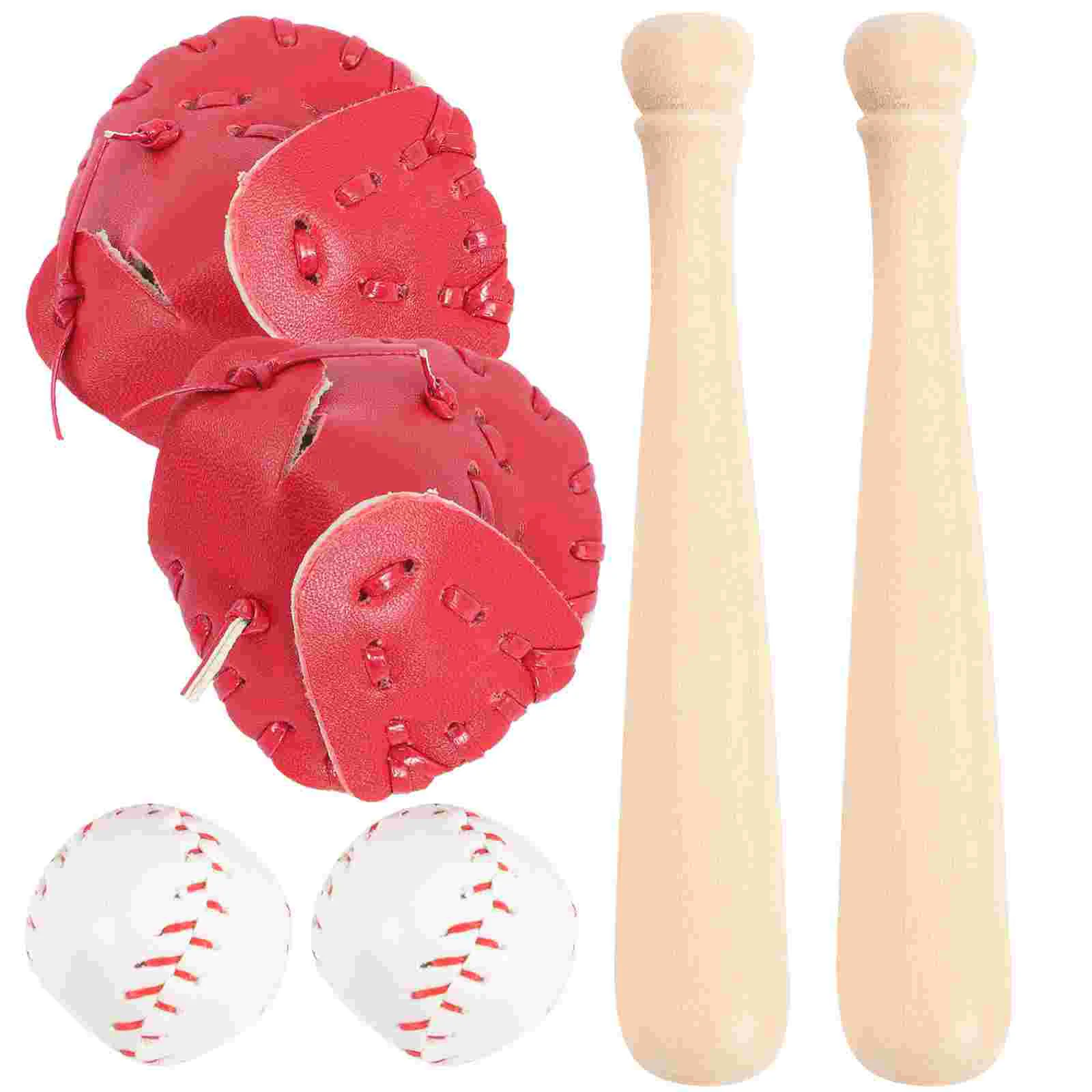 2 Sets Toy Room Baseball Softball Baby Toys Dollhouse Bat Glove Charms Sports Balls