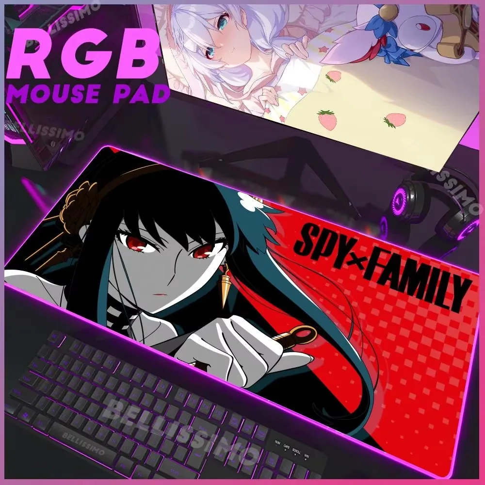 

Hot Anime S_spy x F_family RGB Gaming Mouse Pad Luminous Desk Mat Backlit Pc Setup Accessories LED Lamp HD Keyboard Pad