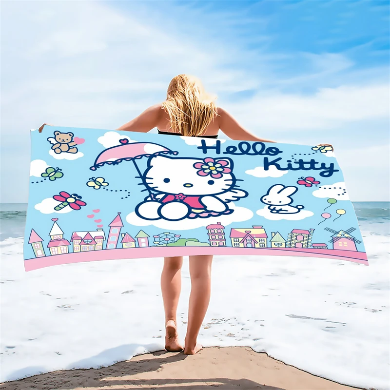 Sanrio New Hello Kitty Kuromi Cute Beach Towel Microfiber Bath Towel Children and Adults Various Designs for Men, Women, Boys