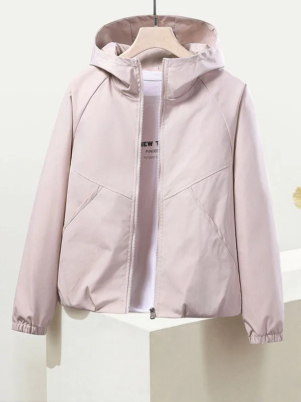 Casual Korean Style Short Loose Women's Windproof Jacket Zipper Closure Outdoor Coat Polyester Fiber Long Sleeve Pear Shaped