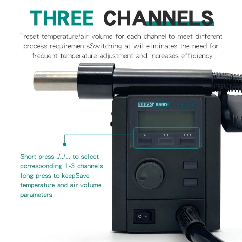 Stasiun Rework Udara Panas Industrial Grade Quick 959D+ untuk Pekerjaan Perbaikan yang Berat
