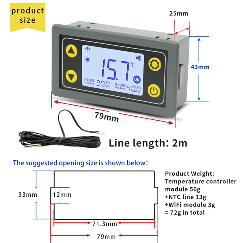 A19E-ST10W 10A Remote WIFI Thermostat Temperature Controller Module DC6-30V Heating APP Timing Work Temperature Meter Durable A
