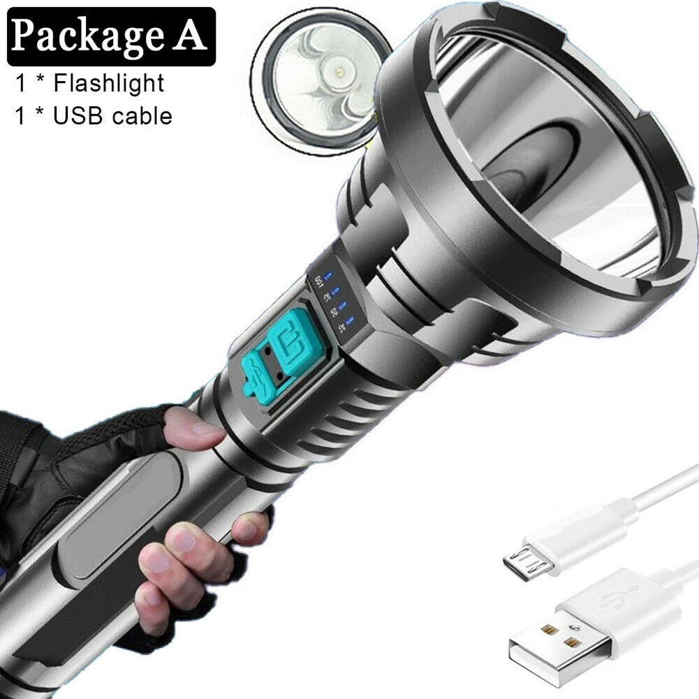 Searchlight  USB Rechargeable Flashlight  Highlight Powerful LED Flashlight Super Bright  Portable  Lighting LED Camping Light